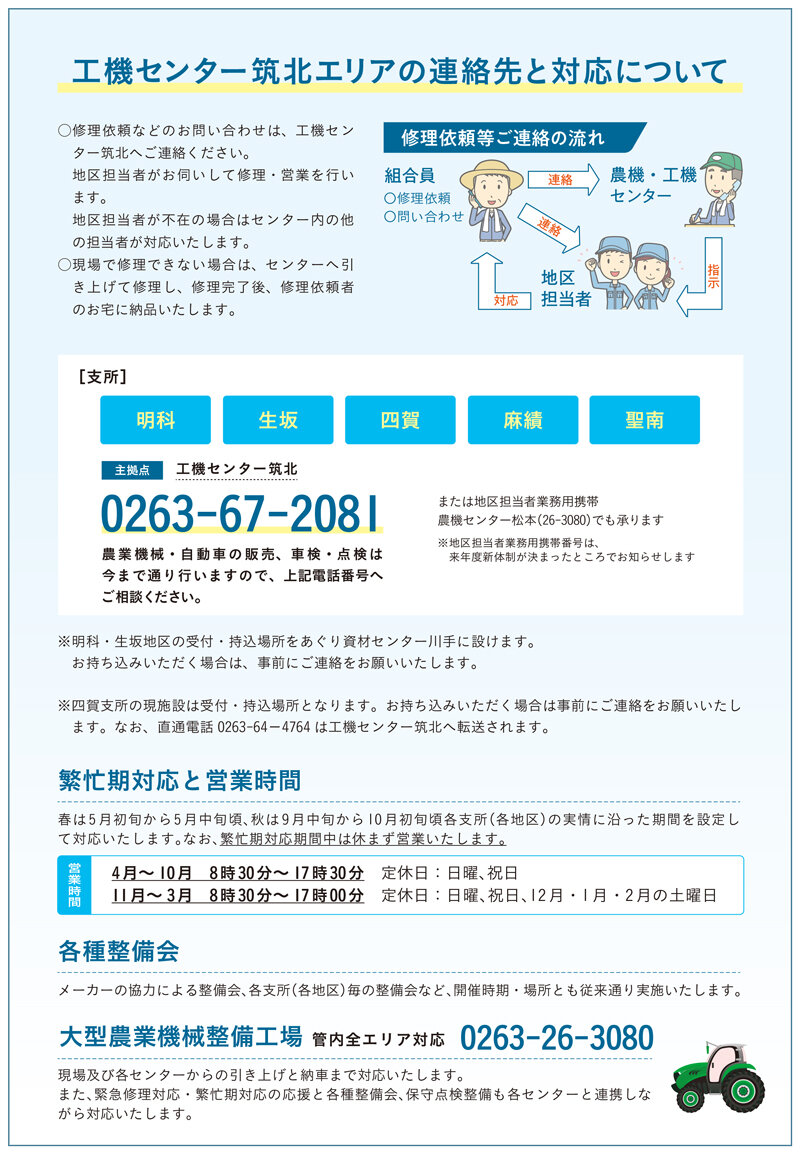 農機センター筑北エリアの連絡先と対応について