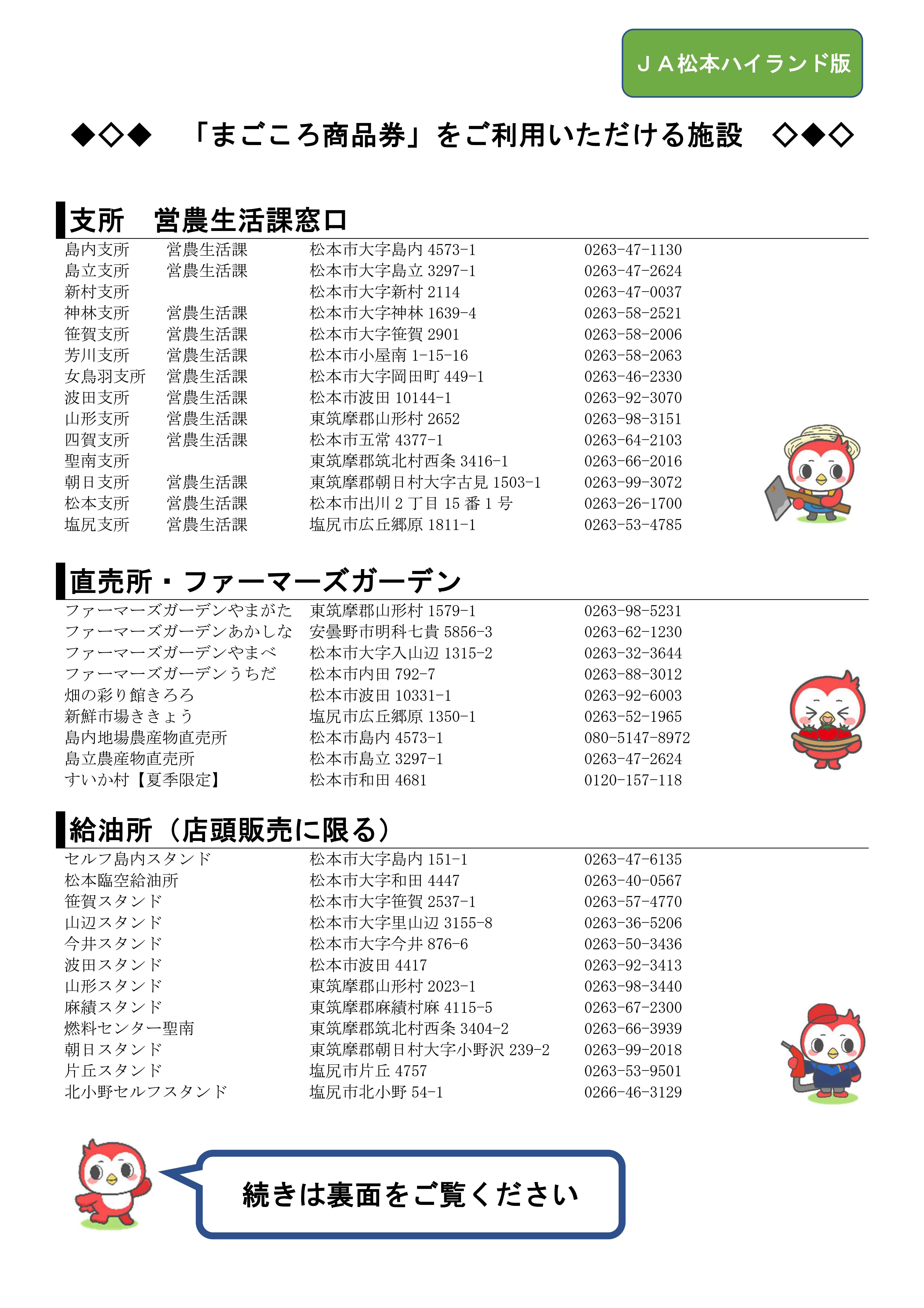 「まごころ商品券」をご利用いただける施設①