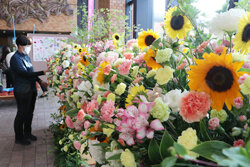 合同庁舎に花きを展示　身近に花を飾って