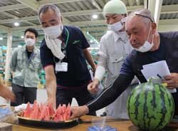 更なる品質向上とおいしさを求めて　すいか試験品種試食検討会