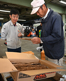 ヤマゴボウ目揃会　出荷にむけて規格を確認